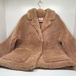 Yves Salomon Mateo Shearling Bomber Jacket Tan Size 42 US 4 100% Lamb Wool